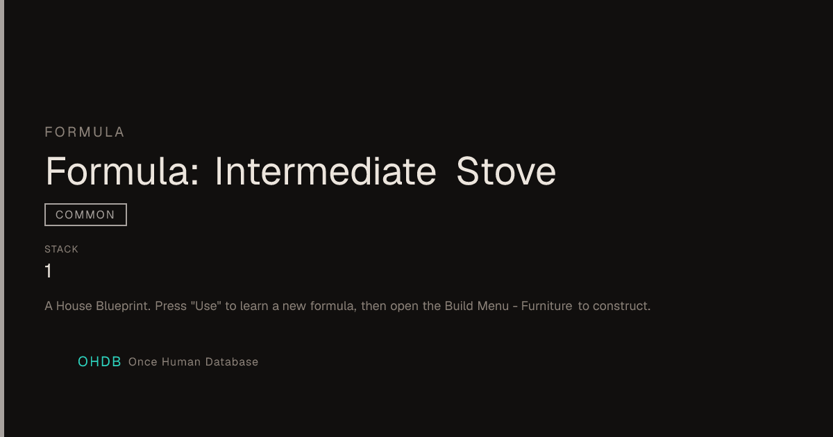 Formula: Intermediate Stove