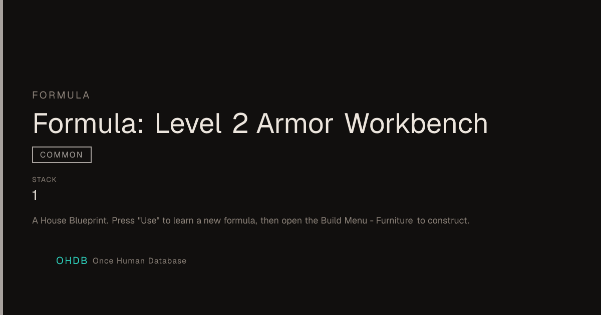 Formula: Level 2 Armor Workbench